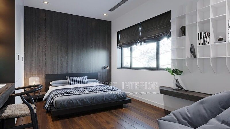 Giường gỗ công nghiệp An Cường cao cấp với vân gỗ tối màu đẹp tạo nên vẻ đẹp sang trọng cuốn hút cho phòng ngủ con.
